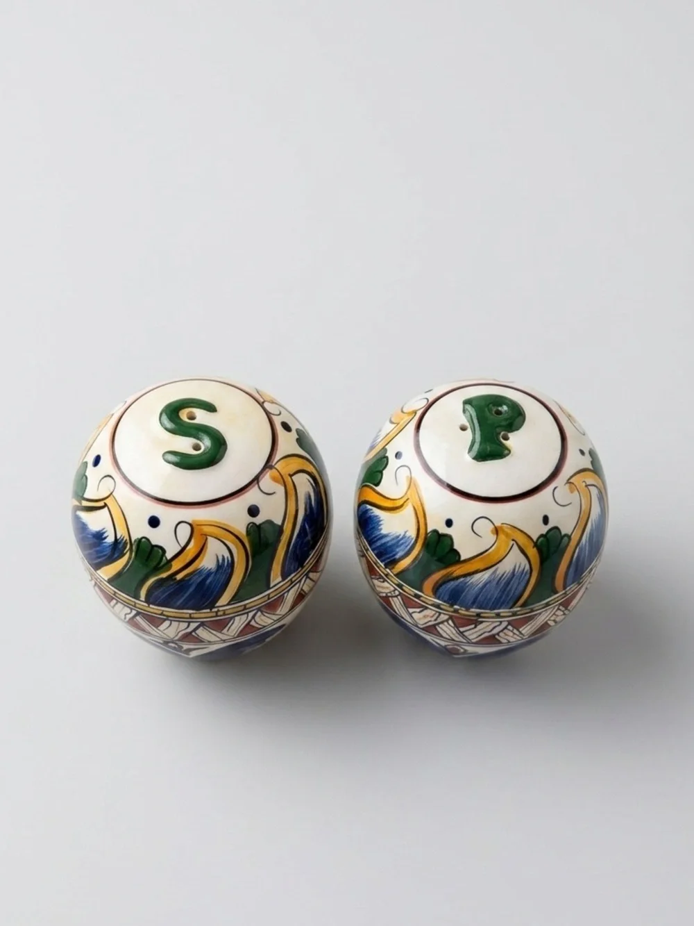 Vintage Hand Painted Ceramic Salt and Pepper Shakers Egg Shaped Floral Pattern